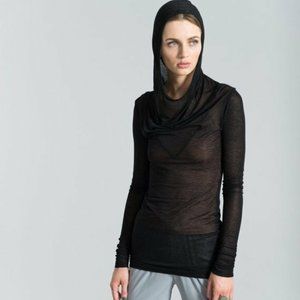 Marcellamoda Sheer Fitted Tanktop Hoodie In Black